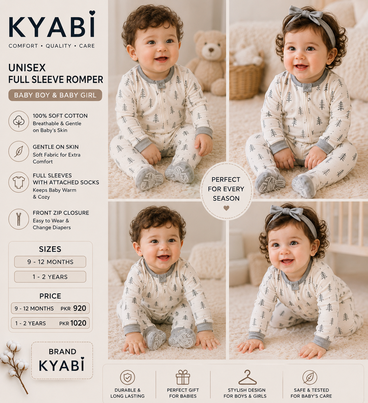 KIABI Unisex Full Sleeve Baby Romper