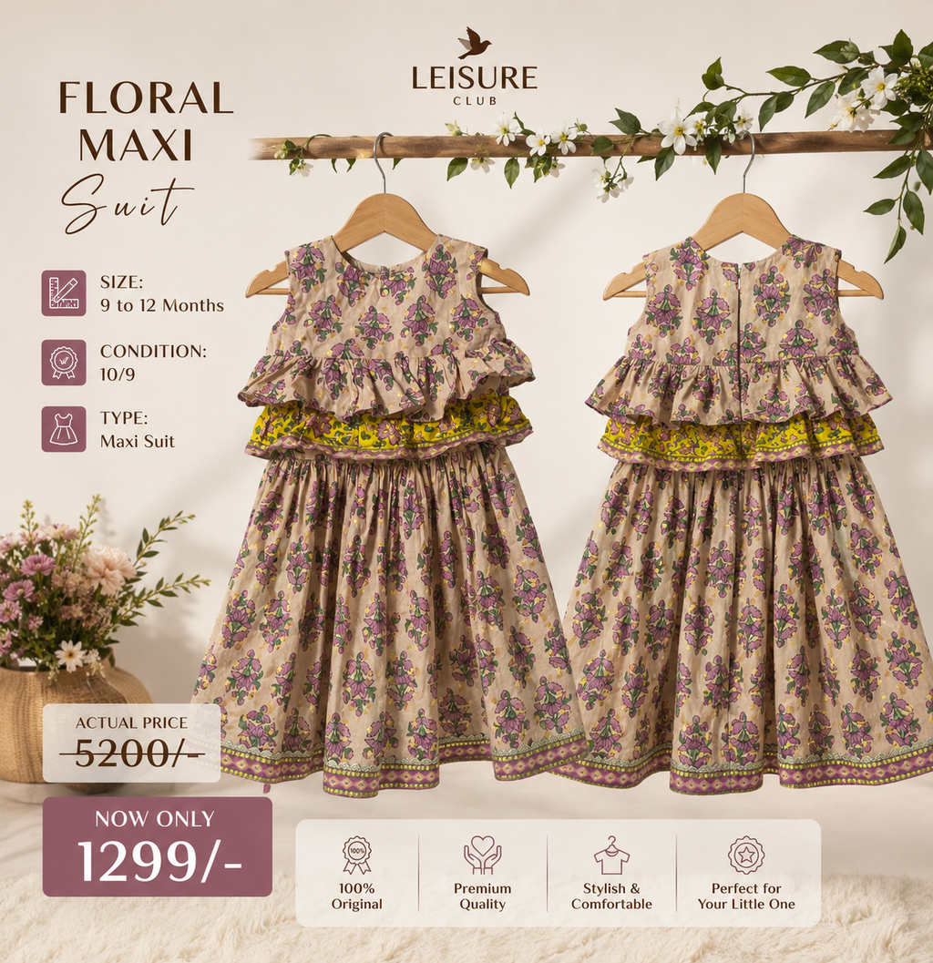 Leisure Club Floral Maxi Suit for Girls – Size 9–12 Months | Premium Quality