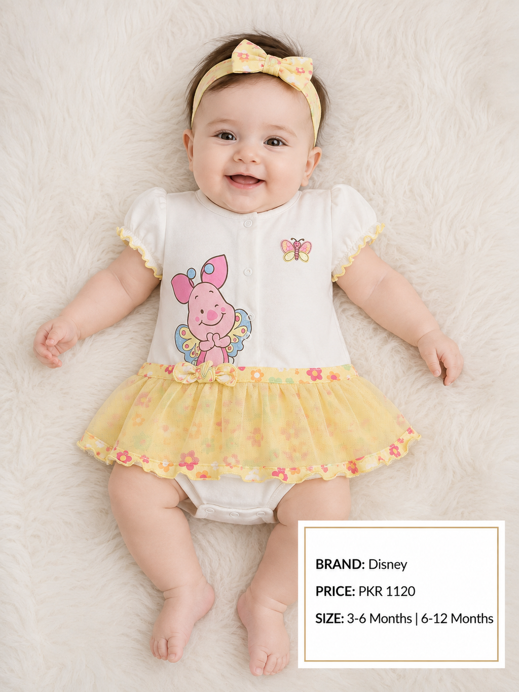 Disney Baby Girls Yellow Skirt Frock Bodysuit