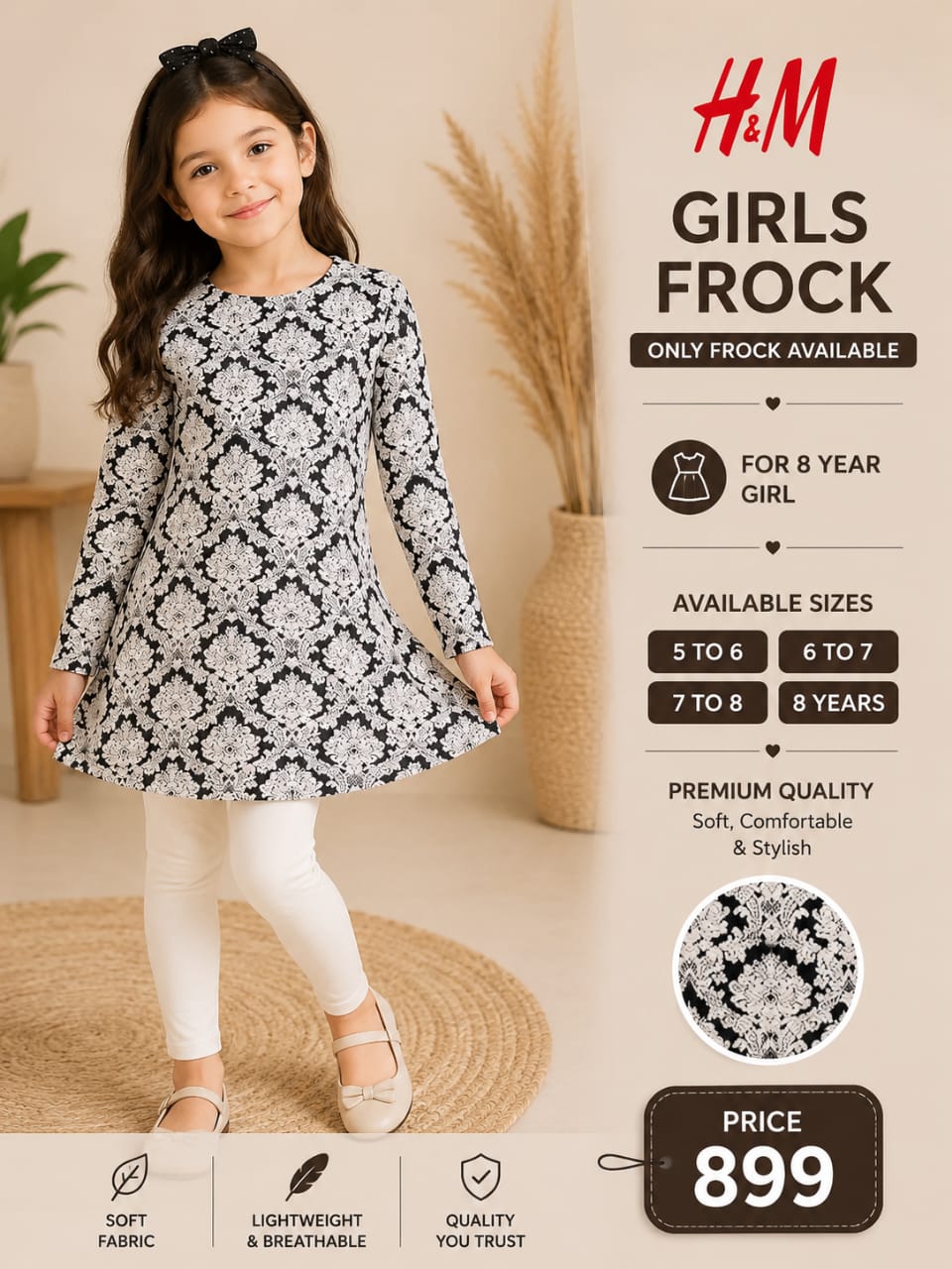 H&M Girls Printed Full Sleeve Frock
