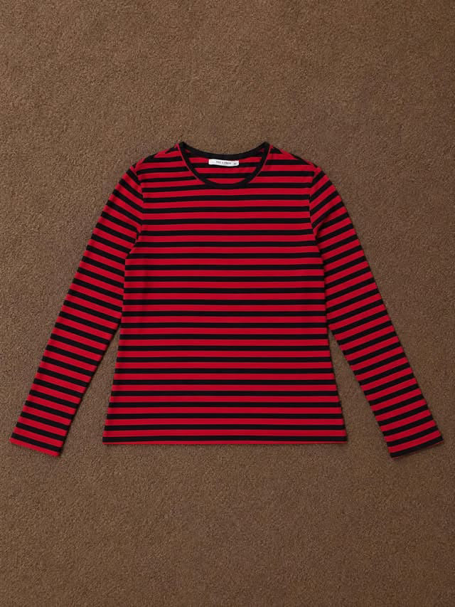 H&M Red & Black Striped Long Sleeve Tee – Unisex