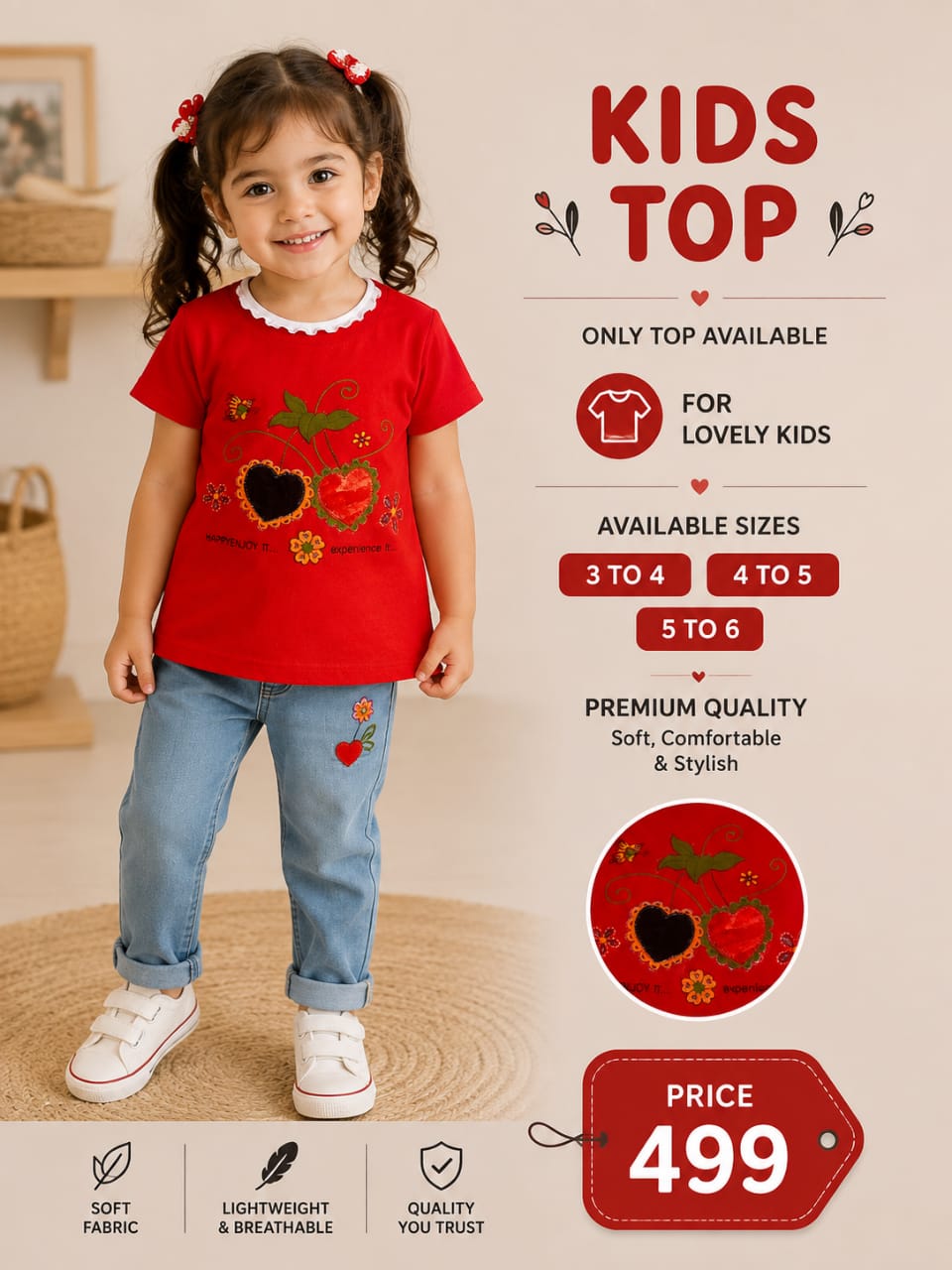 Kids Girls Printed Top – Soft & Comfortable