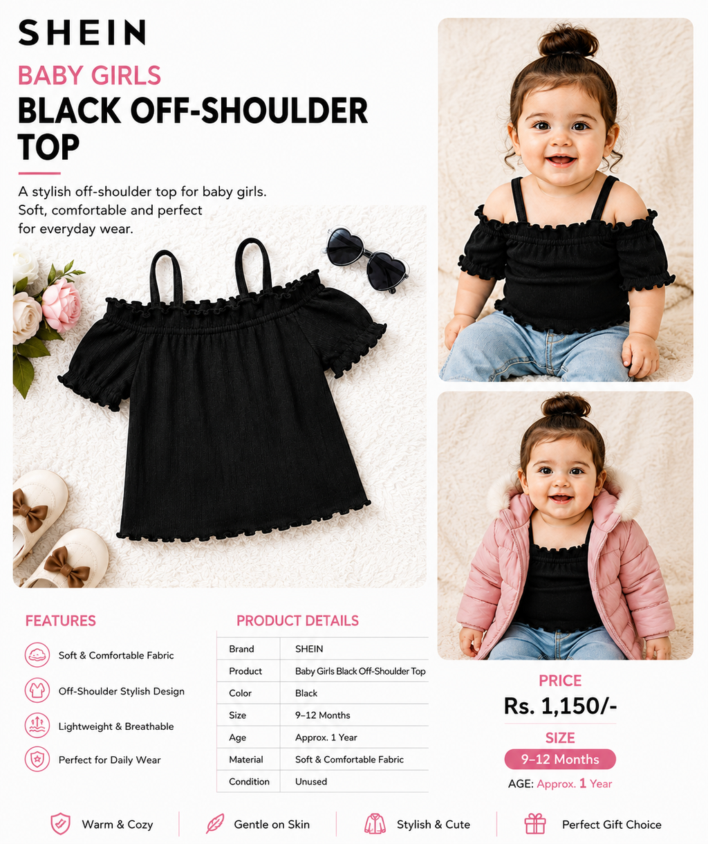 SHEIN Baby Girls Off-Shoulder Ruffle Top – Cute & Stylish Comfortable Top