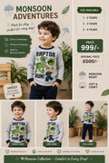 Dinosaur Graphic Long Sleeve Cotton Tee – Unisex Kids
