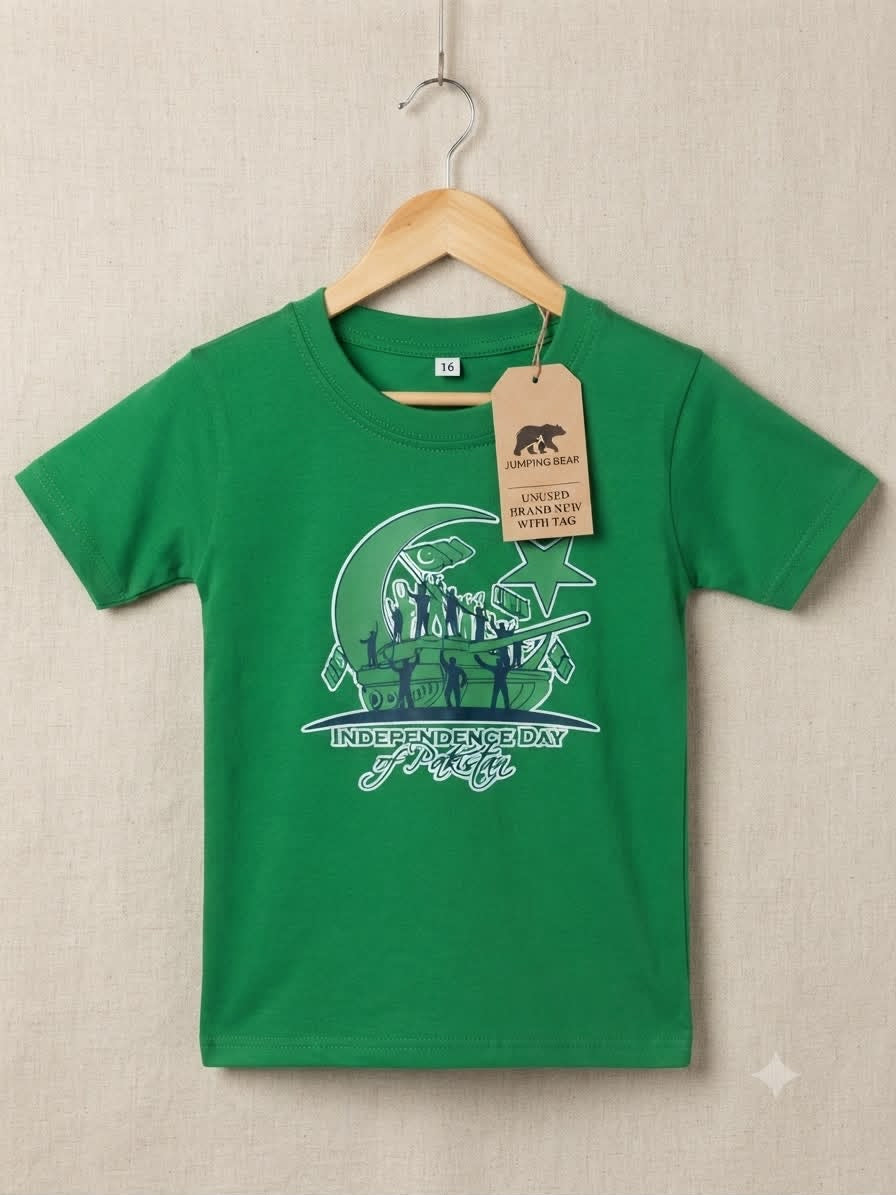 Jumping Bear Independence Day Green T-Shirt – Unused with Tag