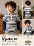 Boys Striped Polo Shirt – Soft Cotton Casual Tee | Curly Style | Ages 3–6 Years