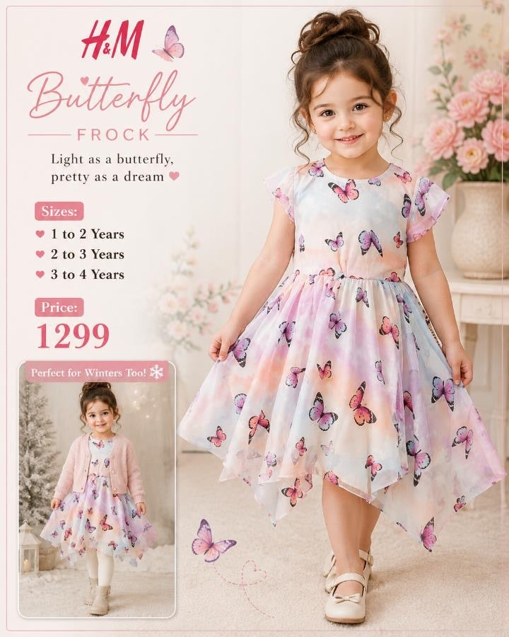 H&M Girls Butterfly Print Frock