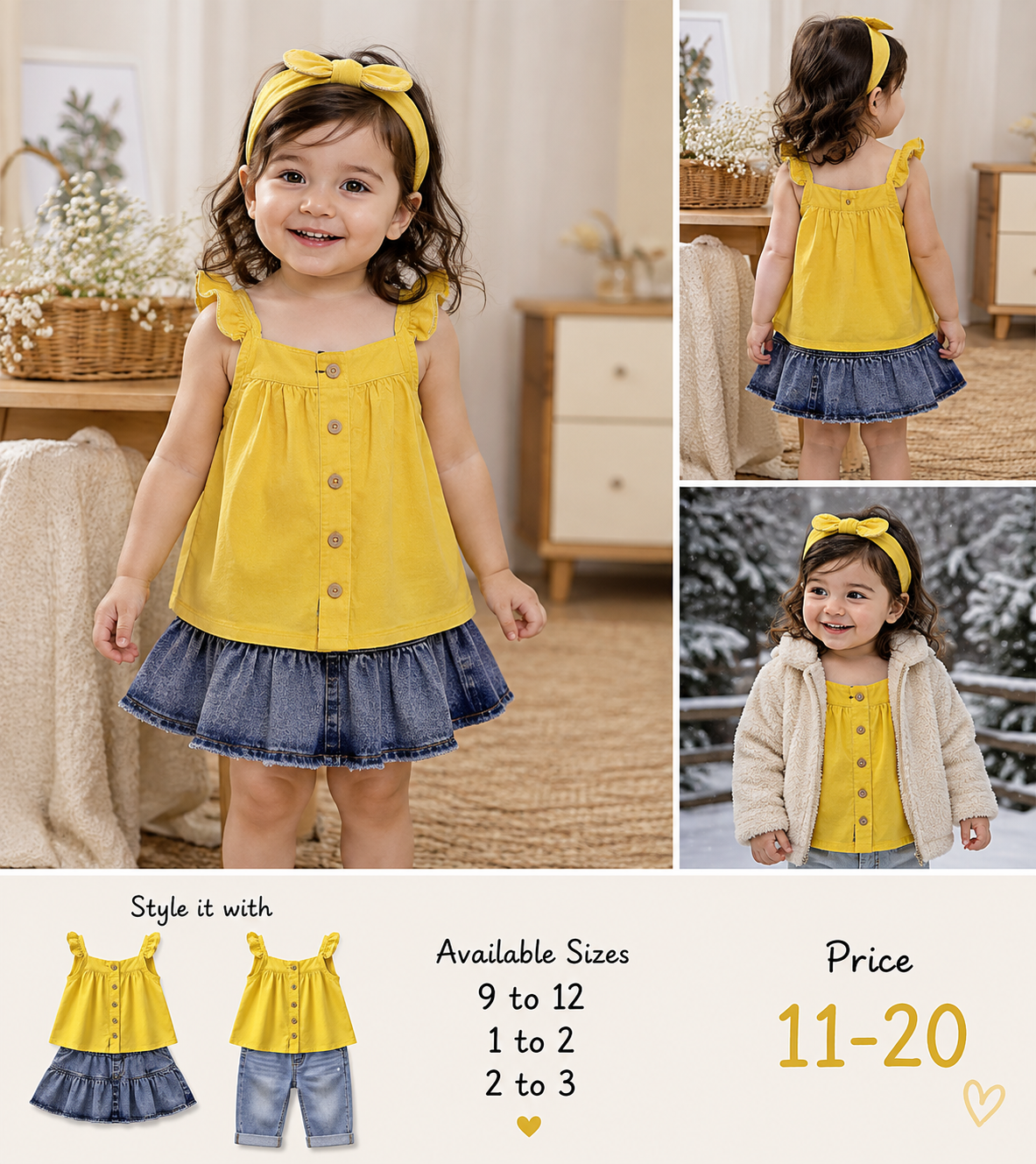 Girls Yellow Ruffle Sleeve Top
