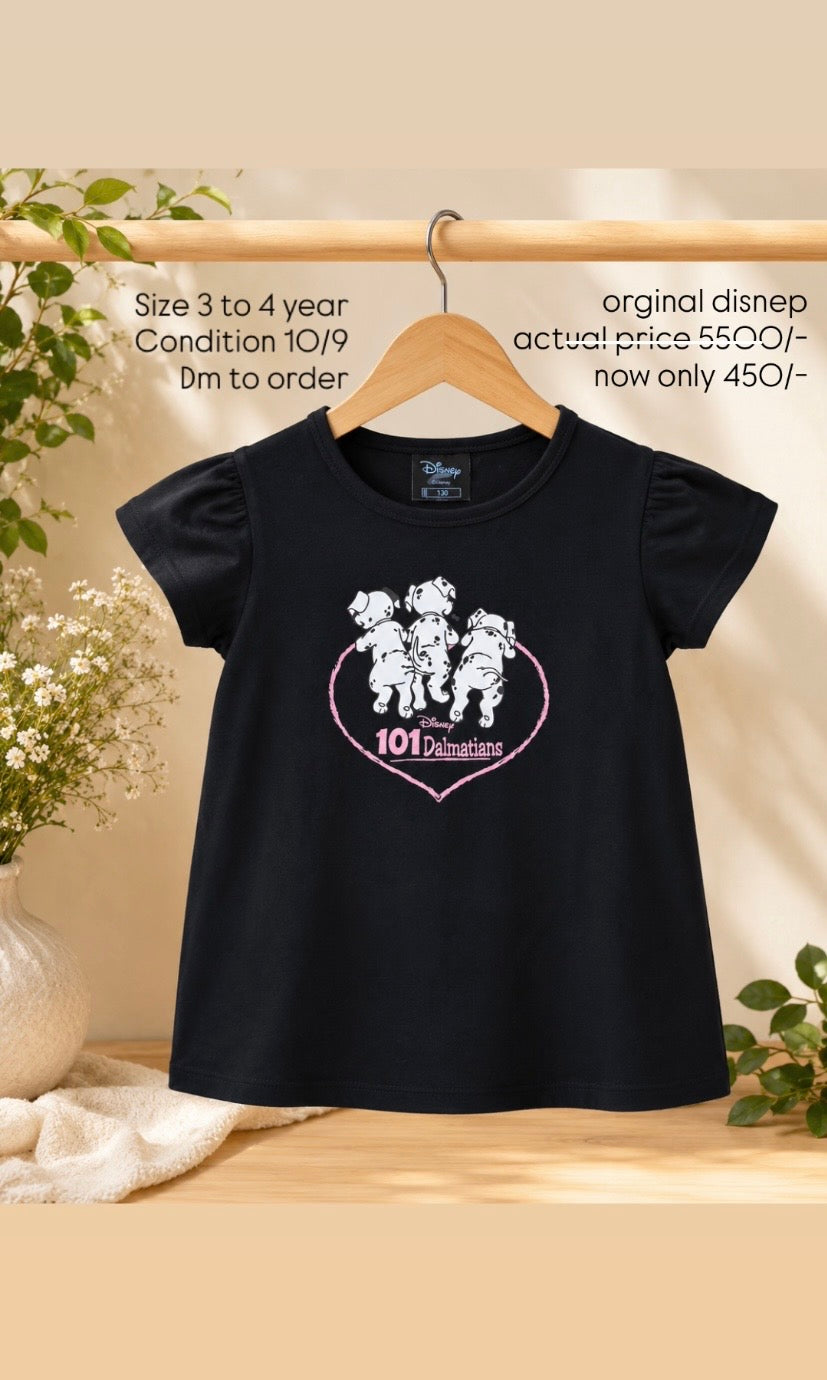 Original Disney Black 3 Dogs Print Kids T-Shirt – Size 3 to 4 Years | Premium Preloved