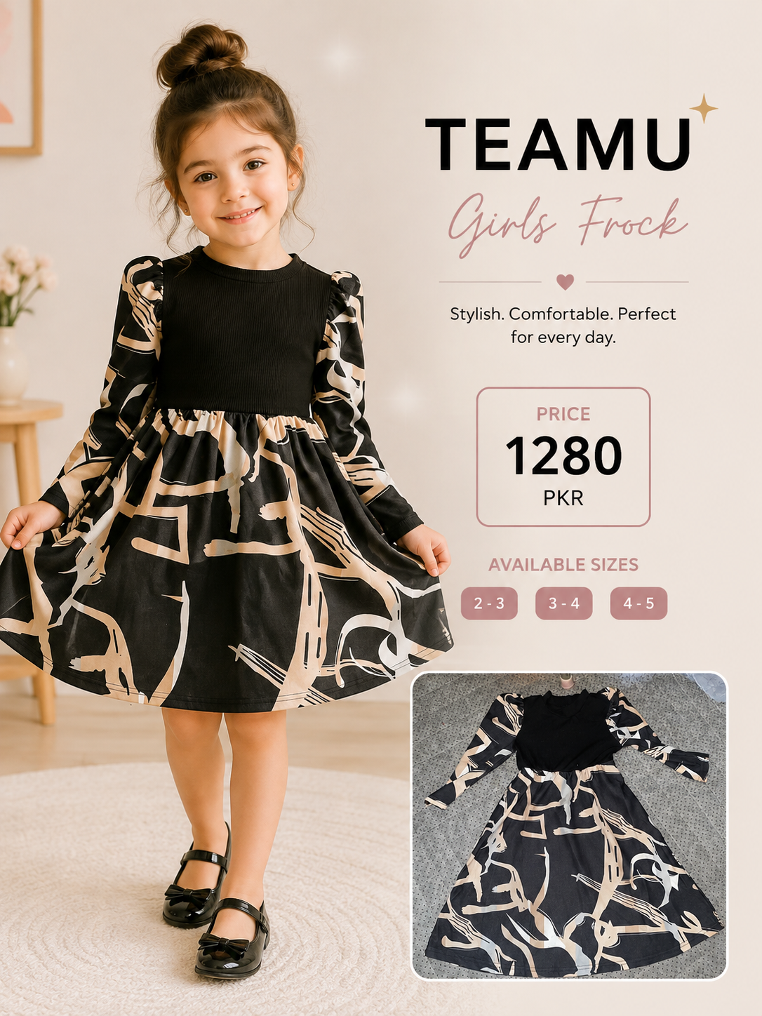 TEAMU Girls Printed Frock