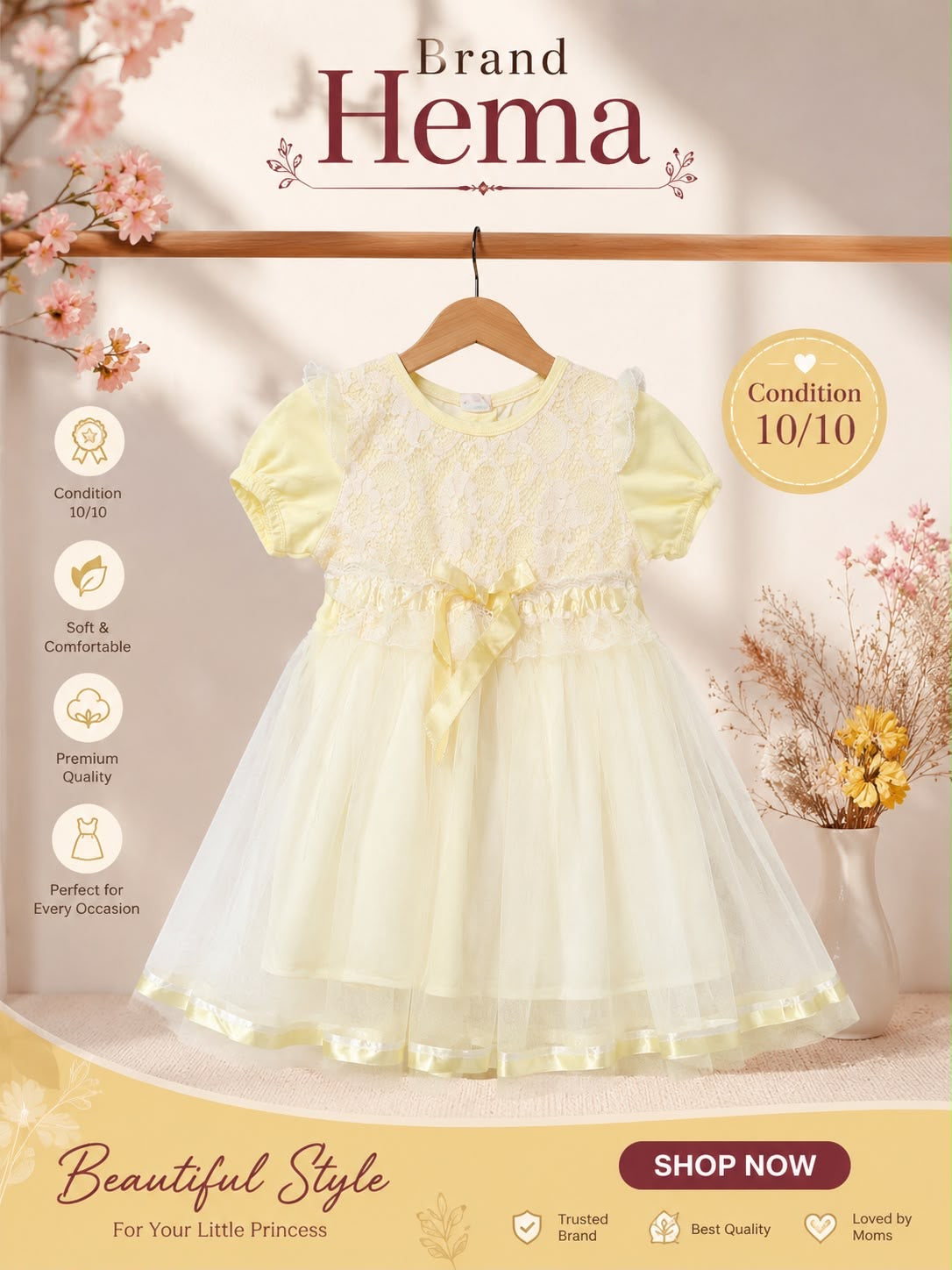Hema Girls Lace Party Dress – Cream | Condition 10/10