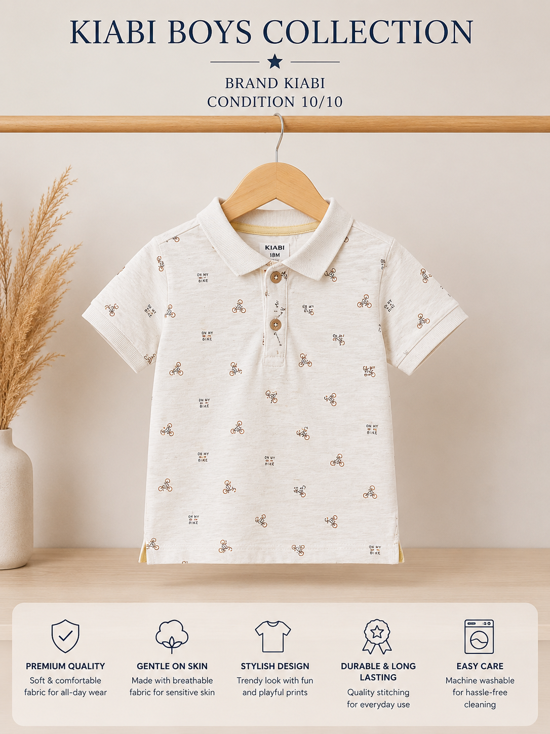 Kiabi Kids White Printed Polo Shirt | Premium Cotton | Condition 10/10