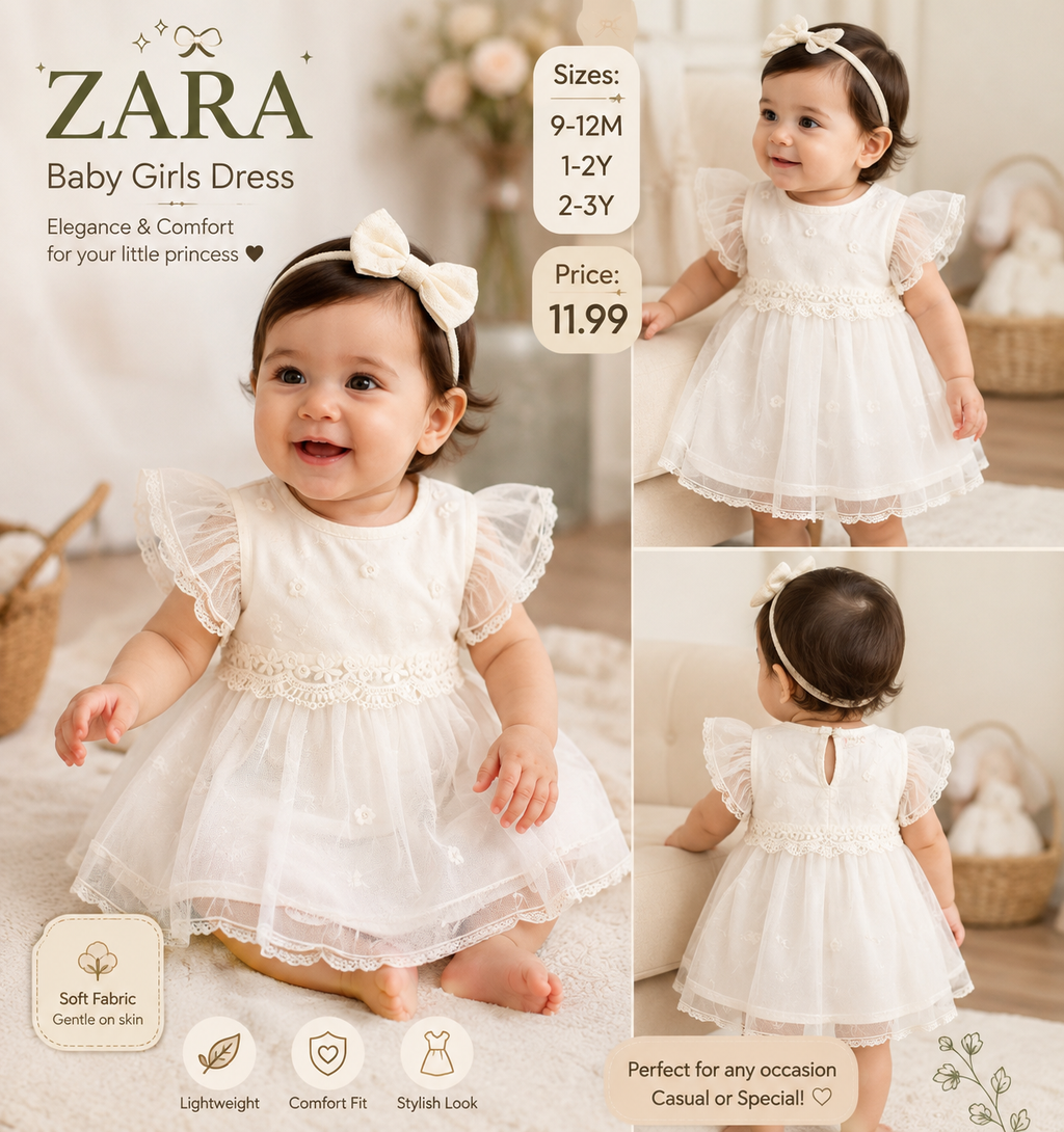 ZARA Baby Girls White Lace Dress