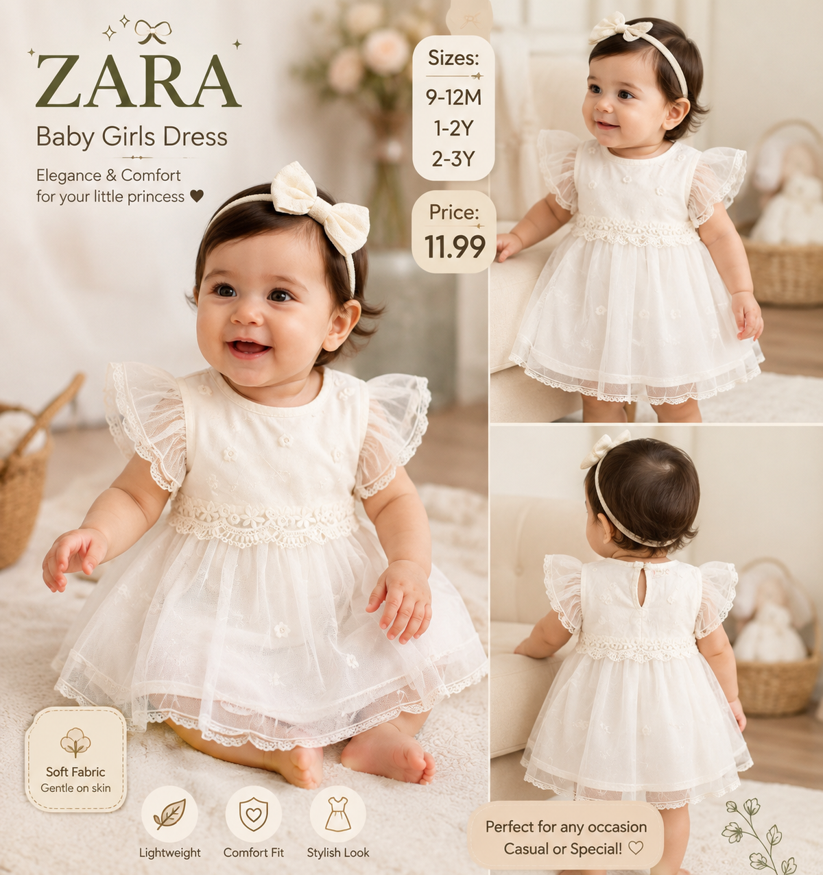 ZARA Baby Girls White Lace Dress