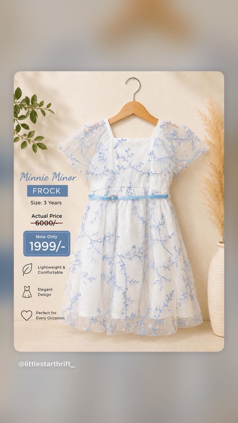 Original Minnie Minors Blue & White Girls Frock – Size 4 to 5 Years | Premium Preloved Dress