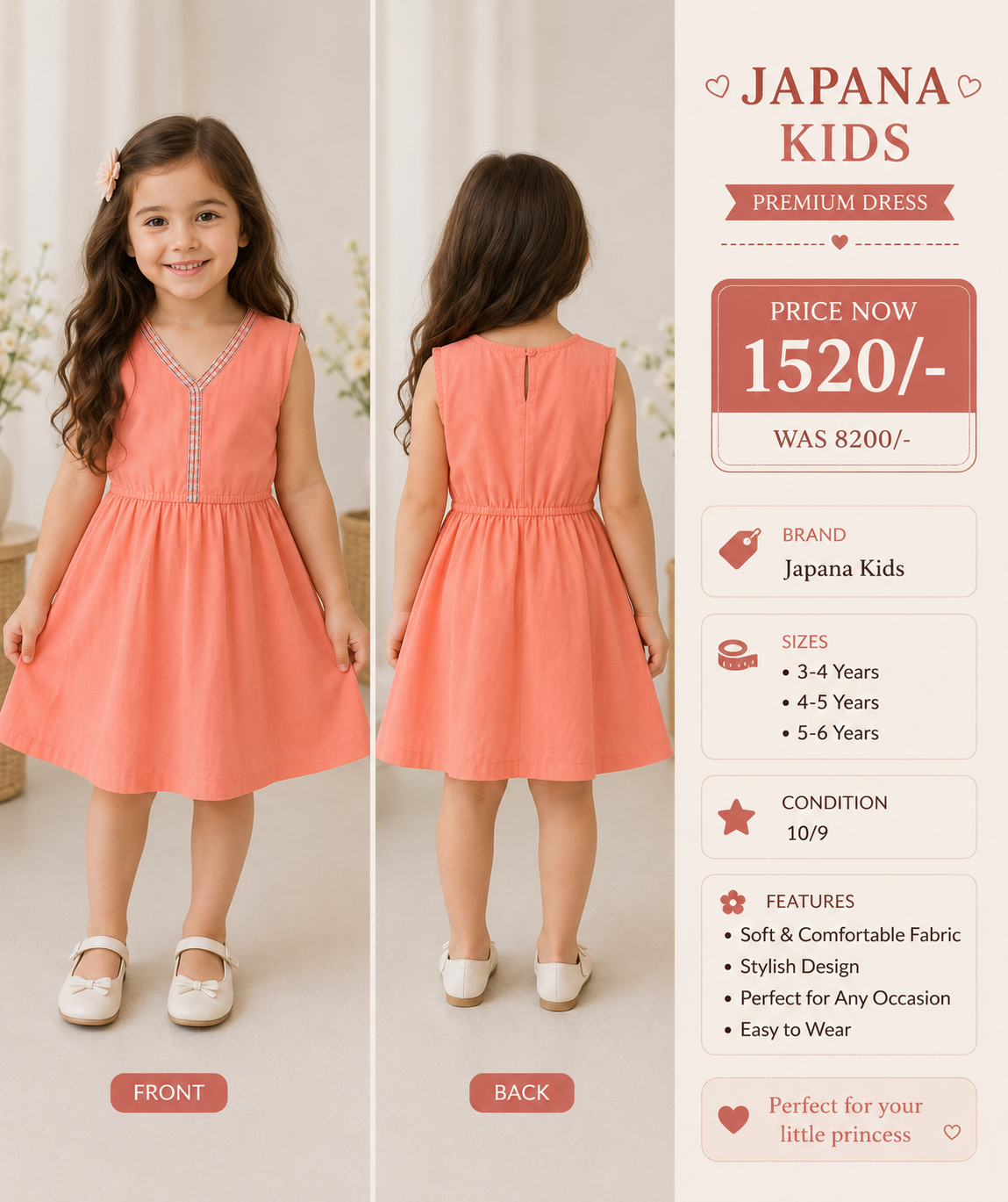 Japana Kids Cotton Dress – Peach