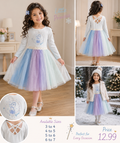 Girls’ Little Princess Rainbow Tulle Frock – Elsa Style Party Dress