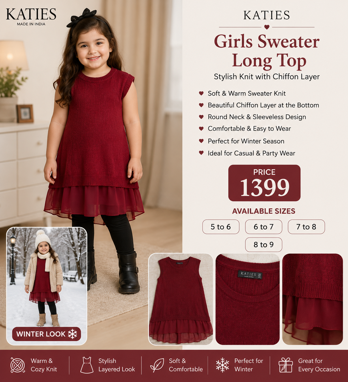 KATIES Girls Knitted Sweater Long Top