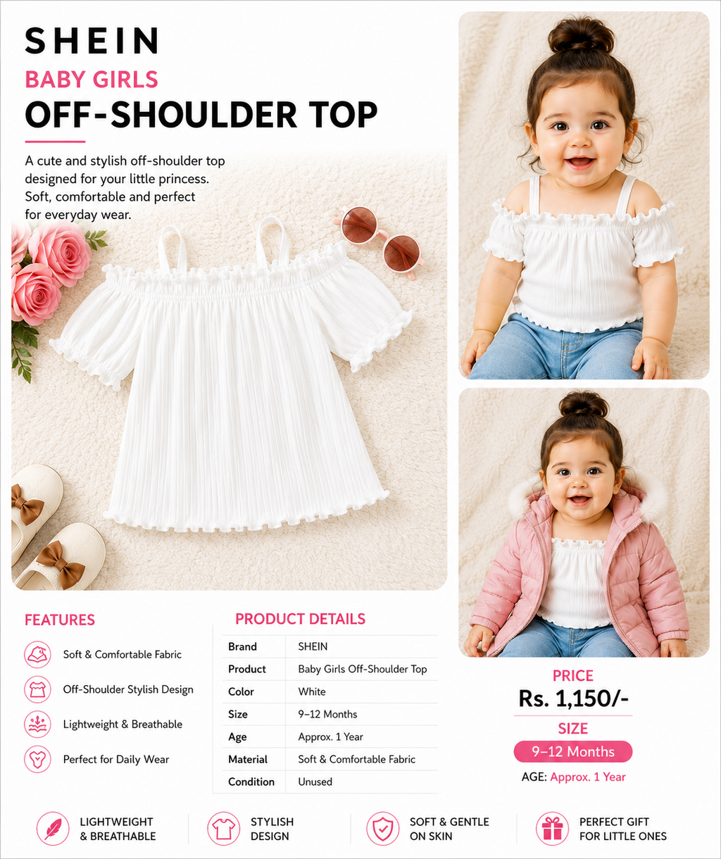 SHEIN Baby Girls Off-Shoulder Ruffle Top – Cute & Stylish Comfortable Top