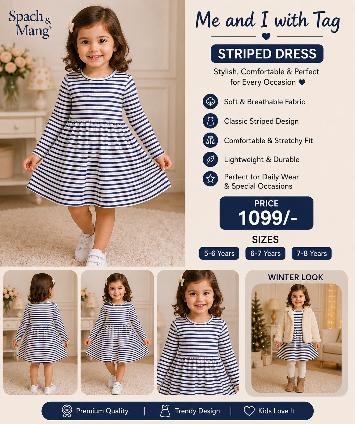 Girls Striped Full Sleeve Dress