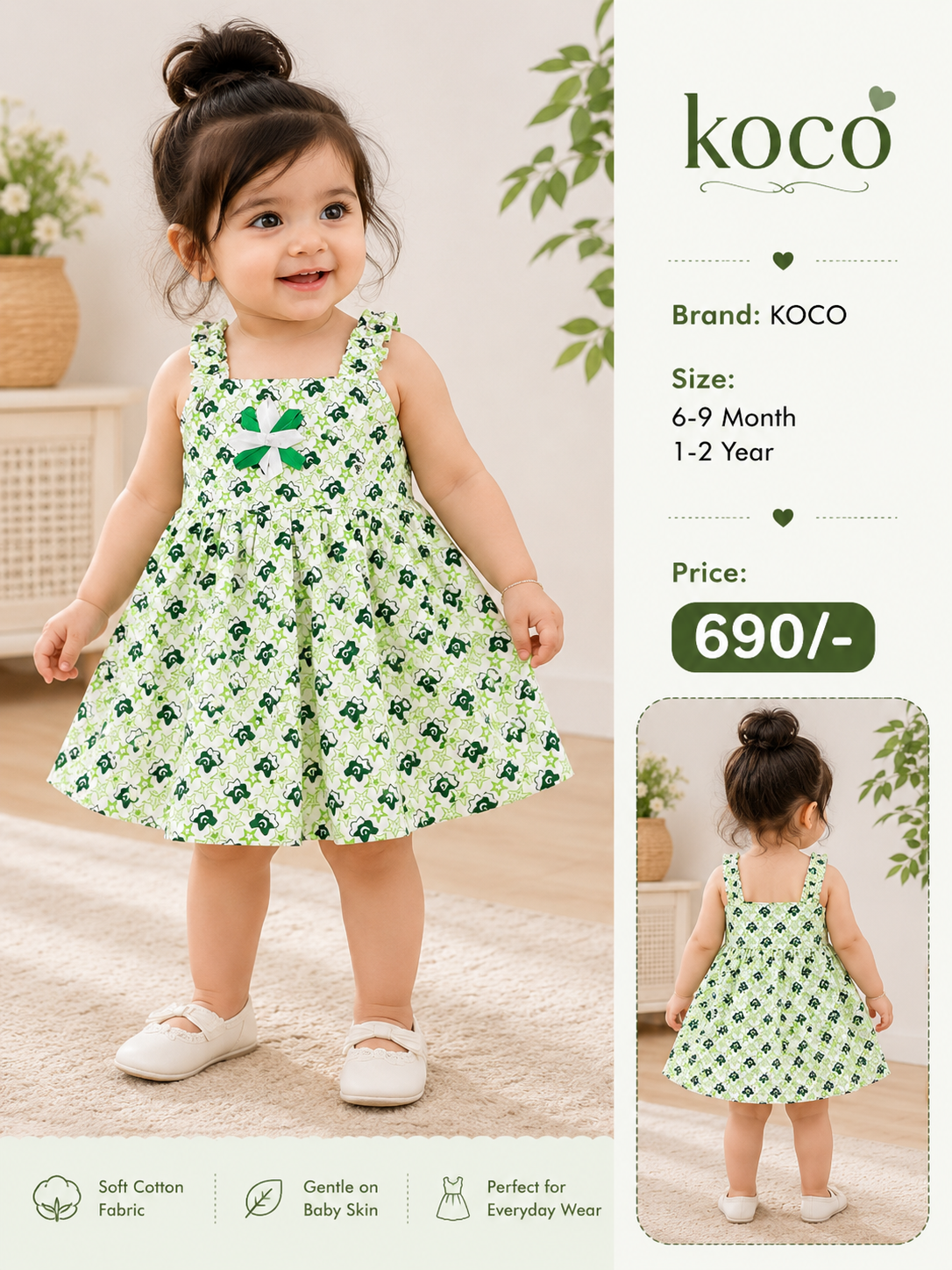 KOCO Baby Floral Cotton Dress – Soft & Comfortable
