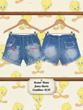 Hema Girls Blue Denim Embroidered Shorts | Paris Design | 10/10 Condition