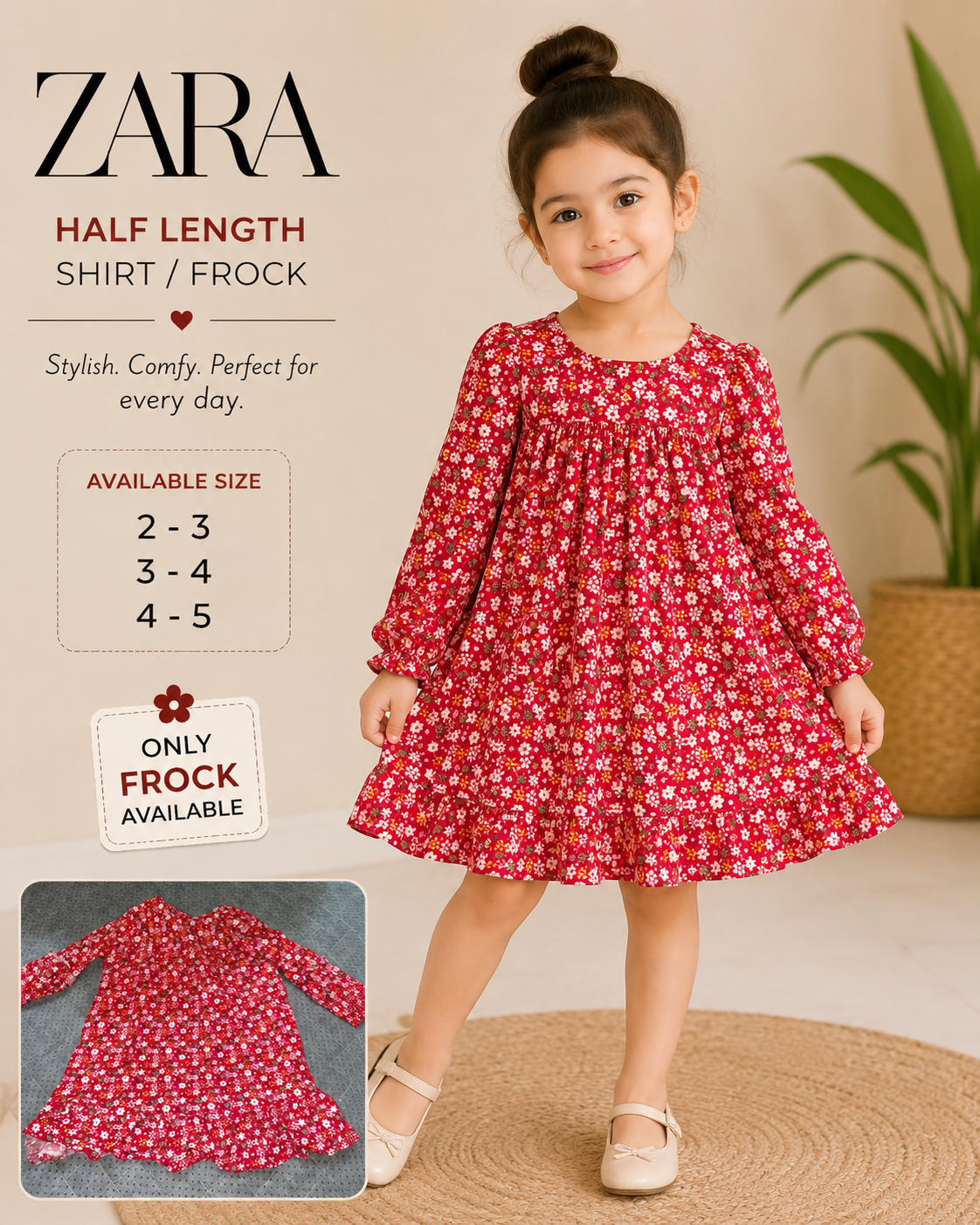 ZARA Girls Floral Half-Length Frock
