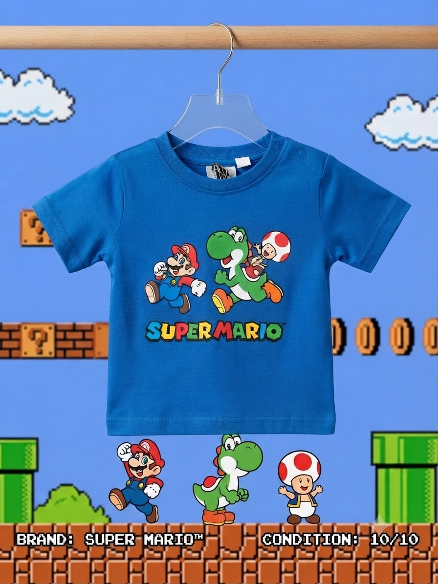 Super Mario Boys Blue Graphic T-Shirt – Condition 10/10