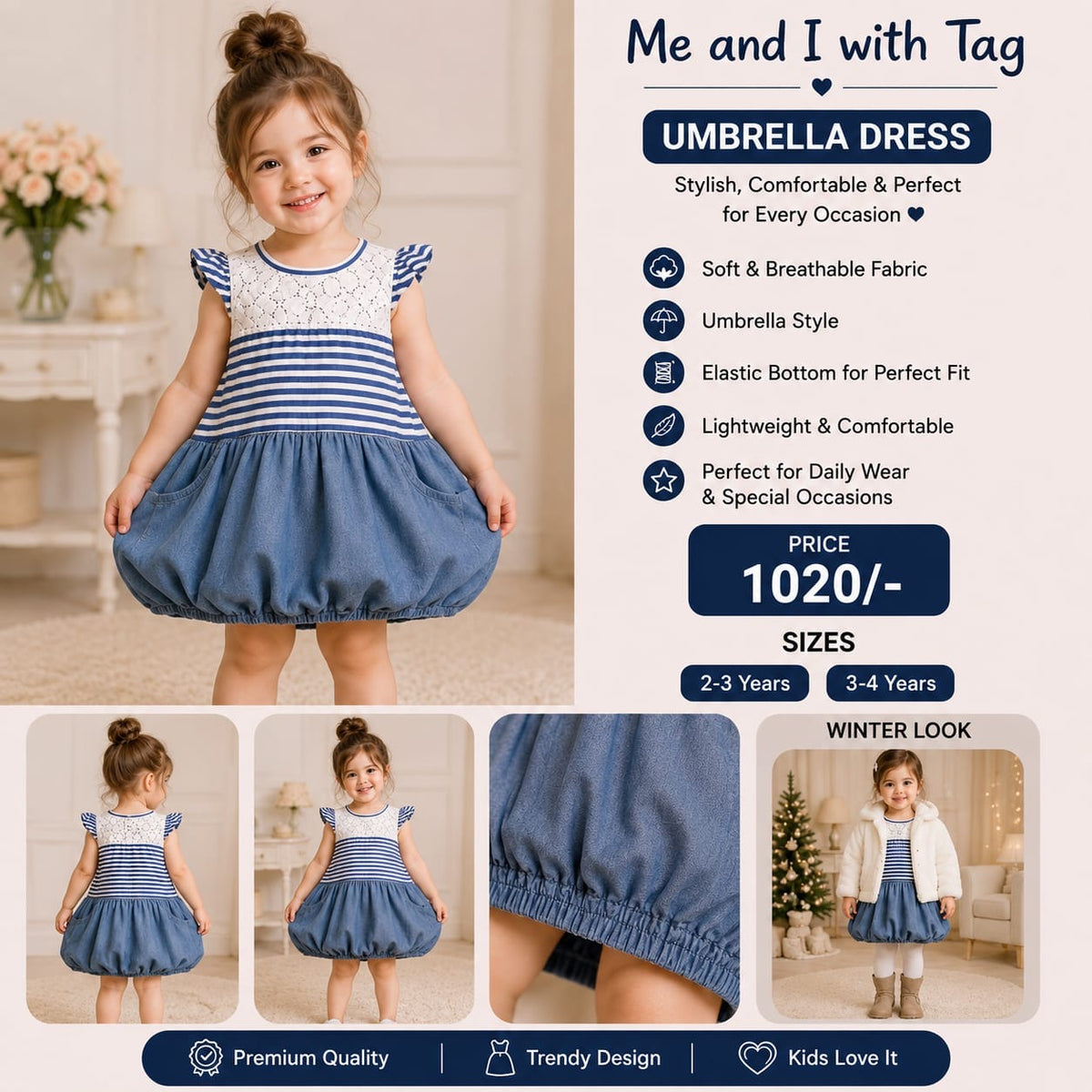 Girls Stylish Umbrella Dress with Tag