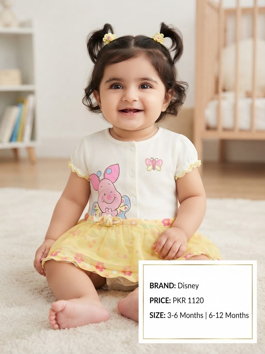 Disney Baby Girls Yellow Skirt Frock Bodysuit