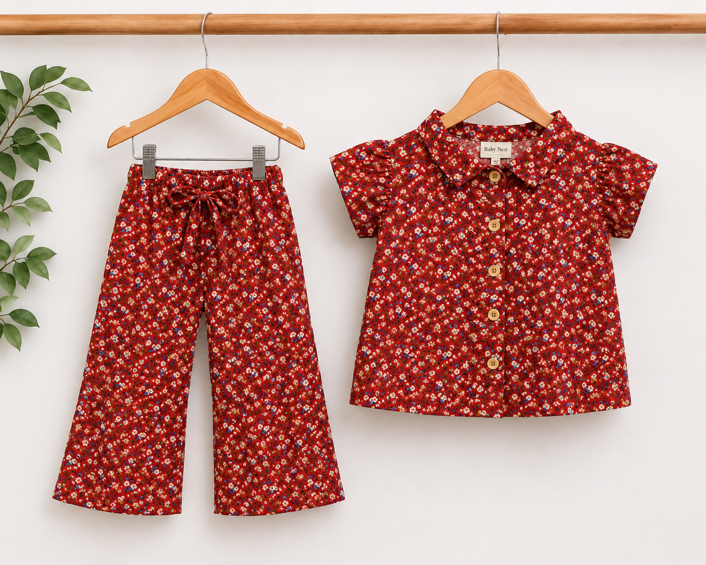 Girls Red Floral Printed Co-Ord Set