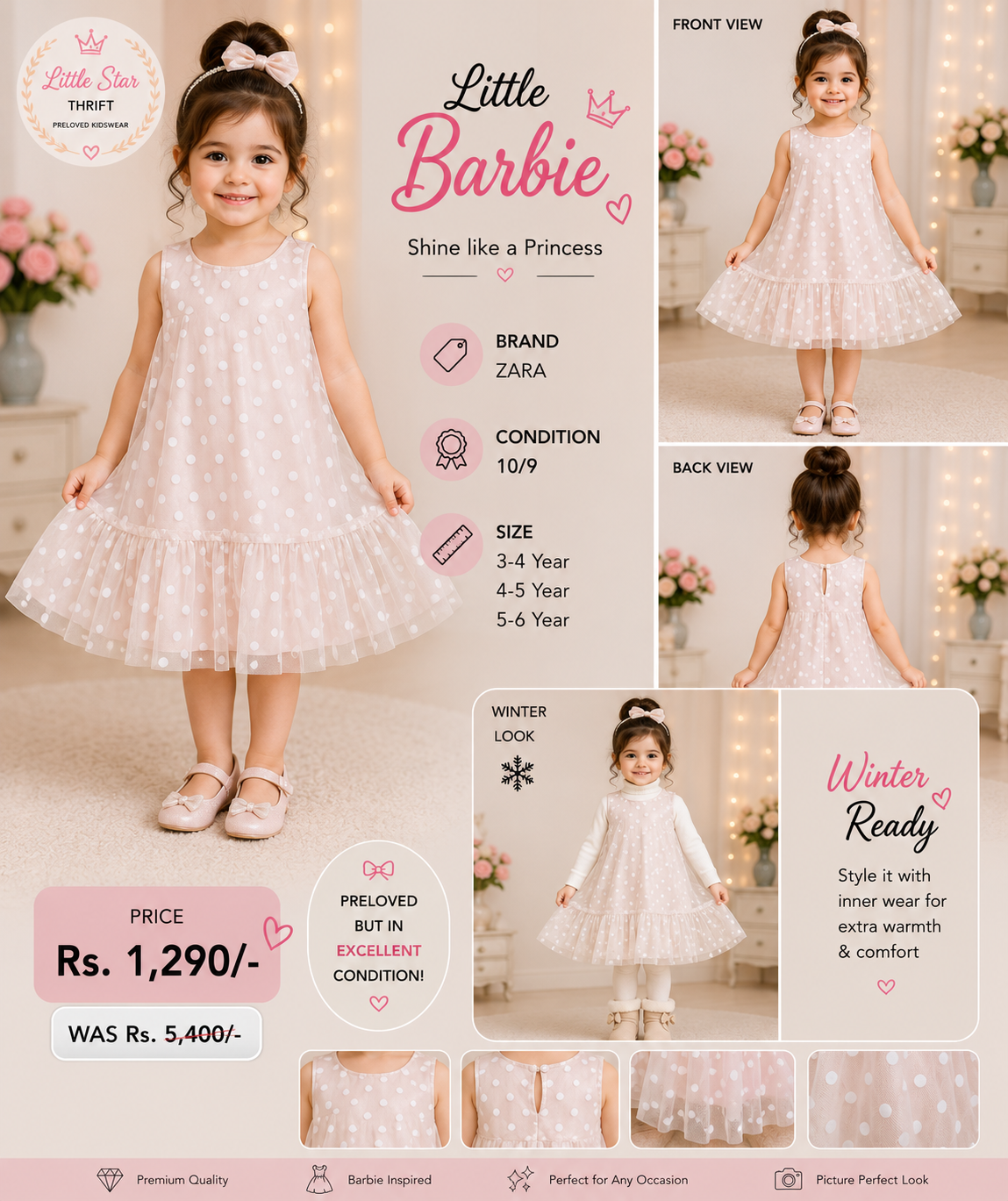 ZARA Little Barbie Polka Dot Dress | 3–6 Years | Preloved