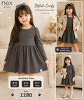 Nex Kids Girls Grey Ribbed Dress