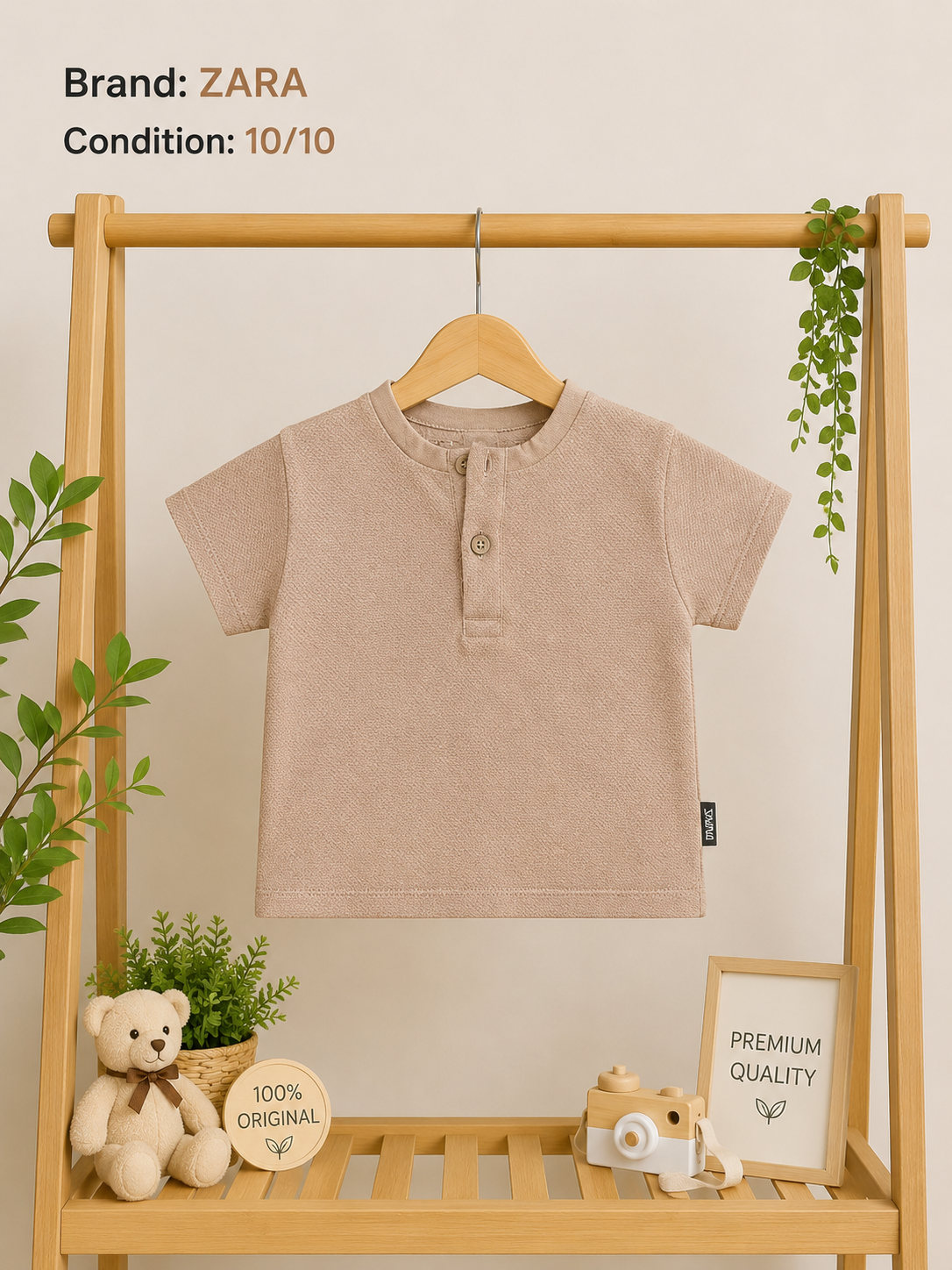 ZARA Boys Beige Half Sleeve T-Shirt | Condition 10/10
