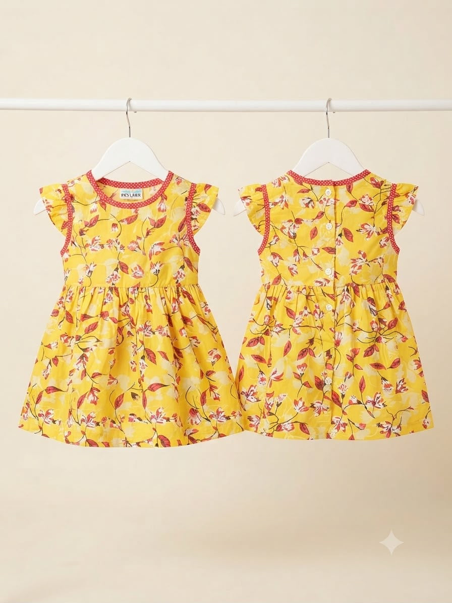 Jumping Bear Yellow Floral Girls Dress | Unused with Tag