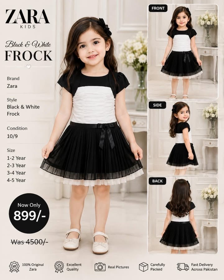 Zara Black & White Girls Dress – Condition 9/10