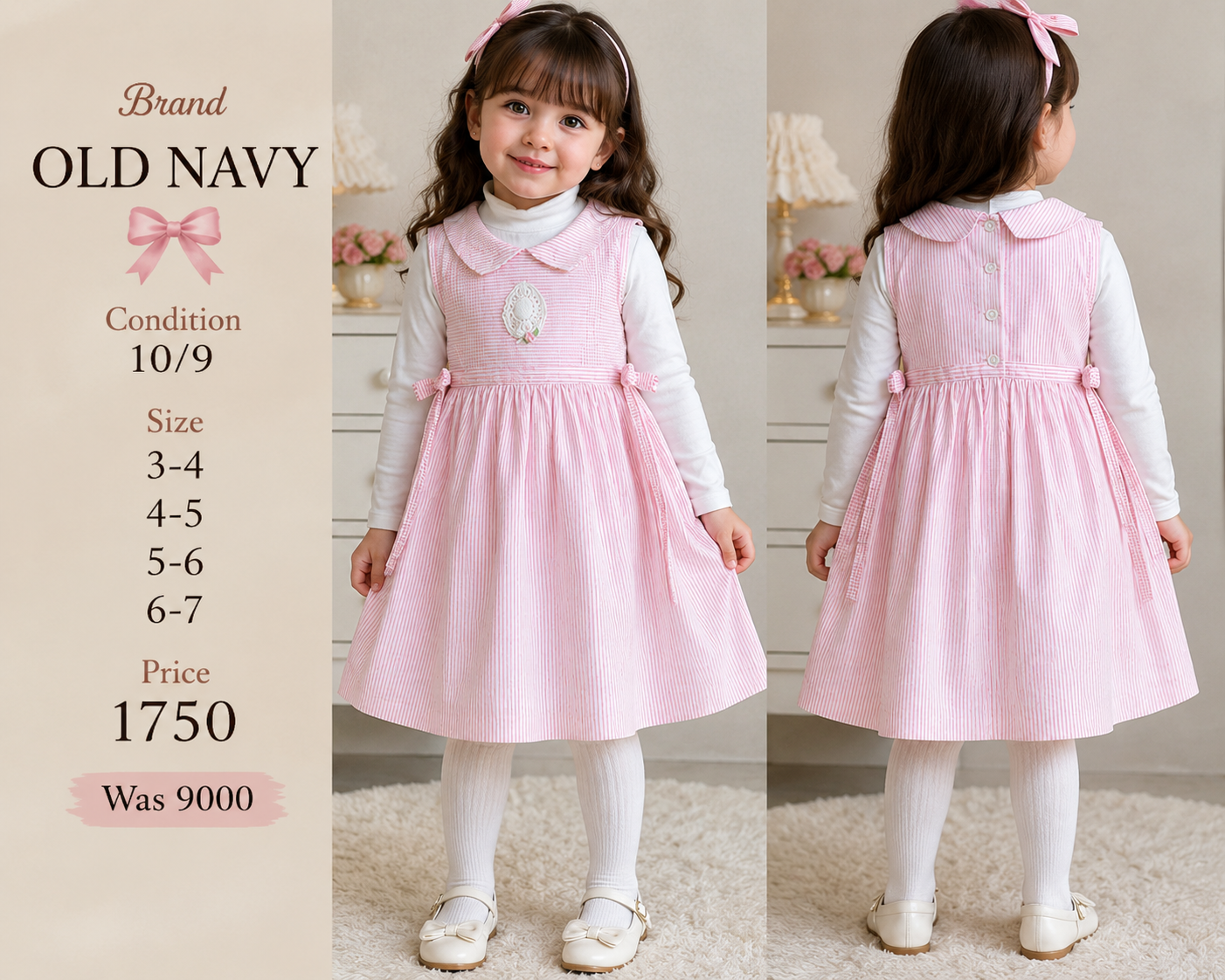 Old Navy Pink Striped Peter Pan Collar Dress for Girls