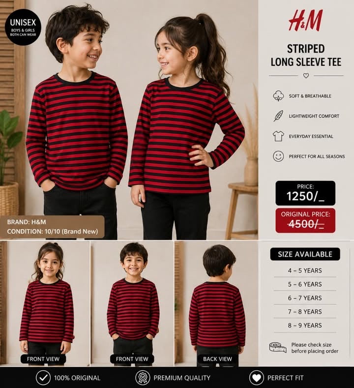 H&M Red & Black Striped Long Sleeve Tee – Unisex