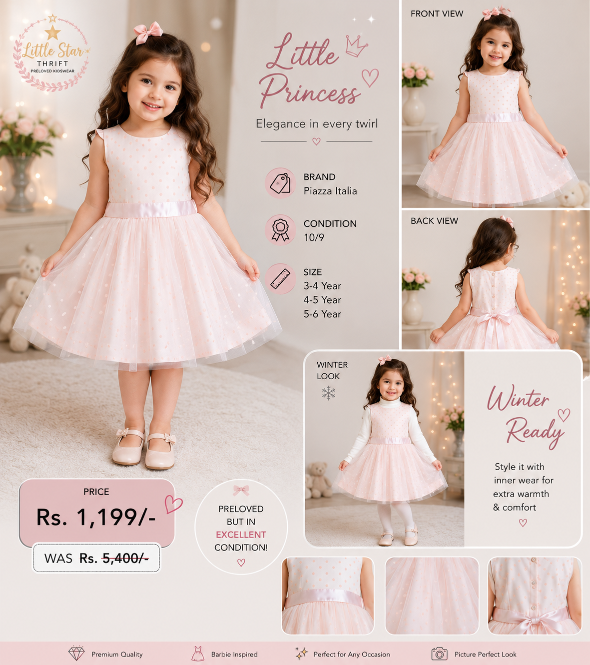 Piazza Italia Little Princess Polka Dot Dress | 3–6 Years | Preloved
