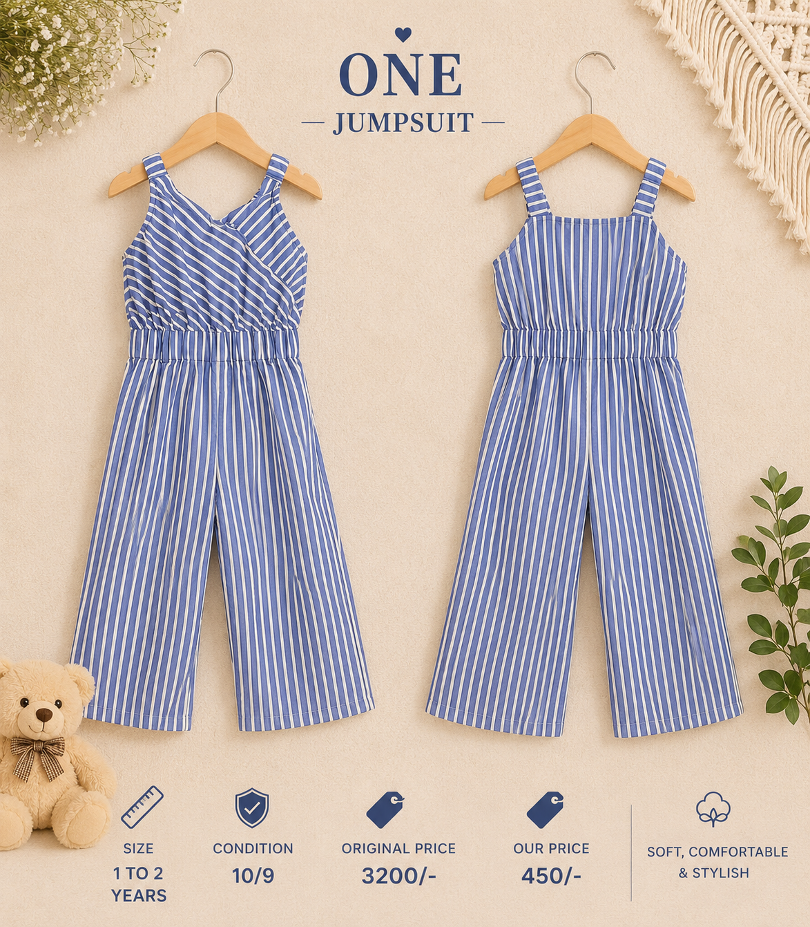 One Kids Wear Striped Jumpsuit – Size 1–2 Years | Excellent Condition