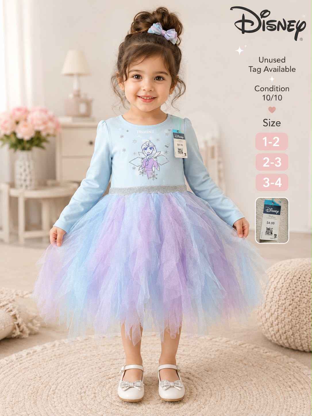 Disney Frozen Elsa Tulle Party Dress for Girls | Unused Tag | Size 1–4 Years