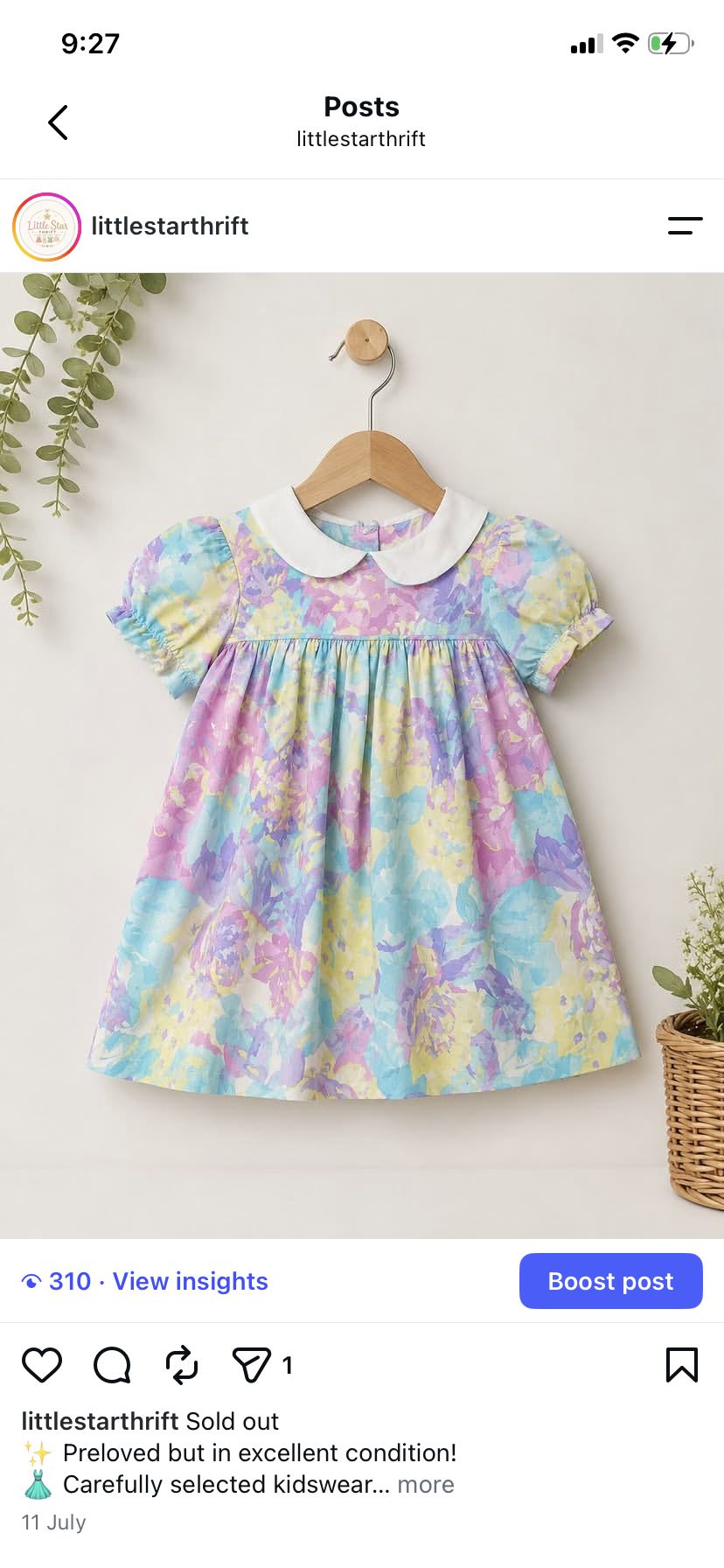 KOCO Girls Pastel Floral Cotton Dress – 1-2 Years | Soft & Comfortable