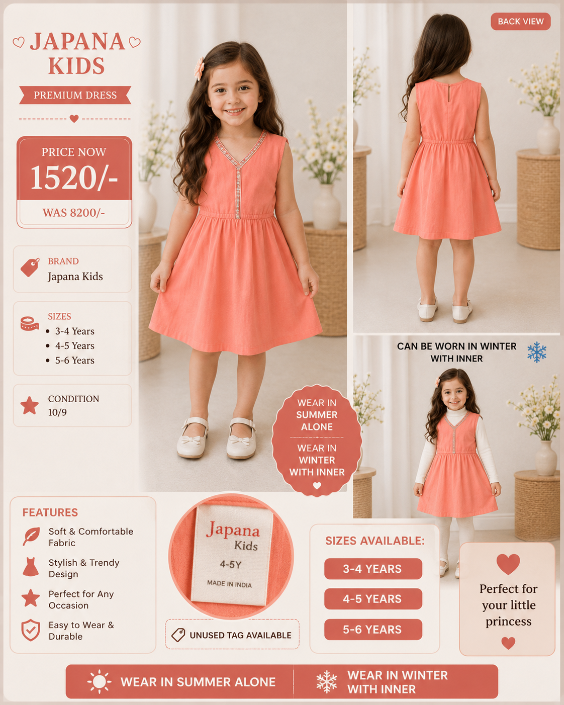 Japana Kids Cotton Dress – Peach