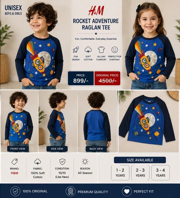 H&M Rocket Adventure Raglan Long Sleeve Tee – Unisex