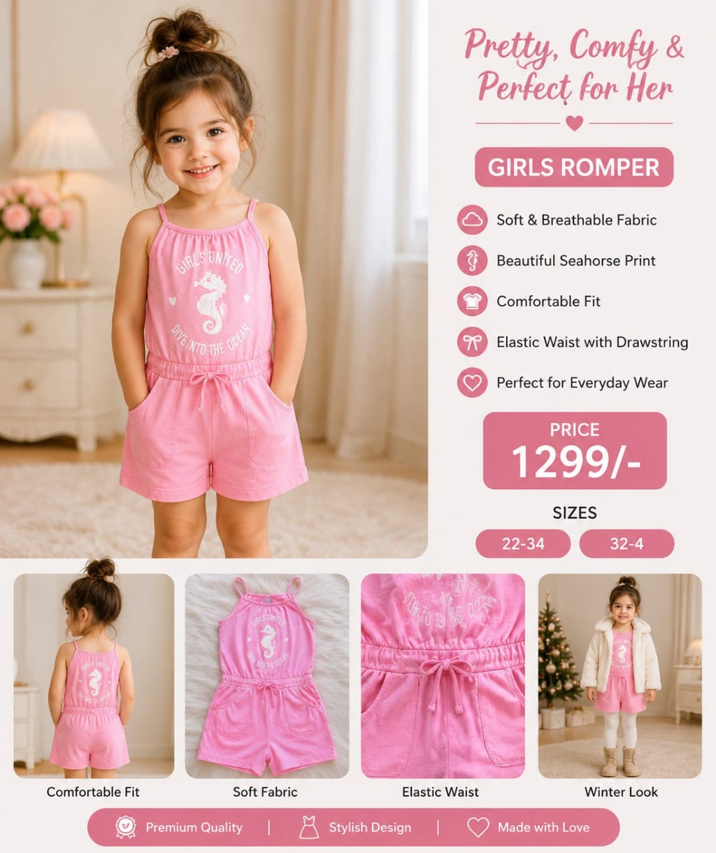 Girls Pink Seahorse Romper