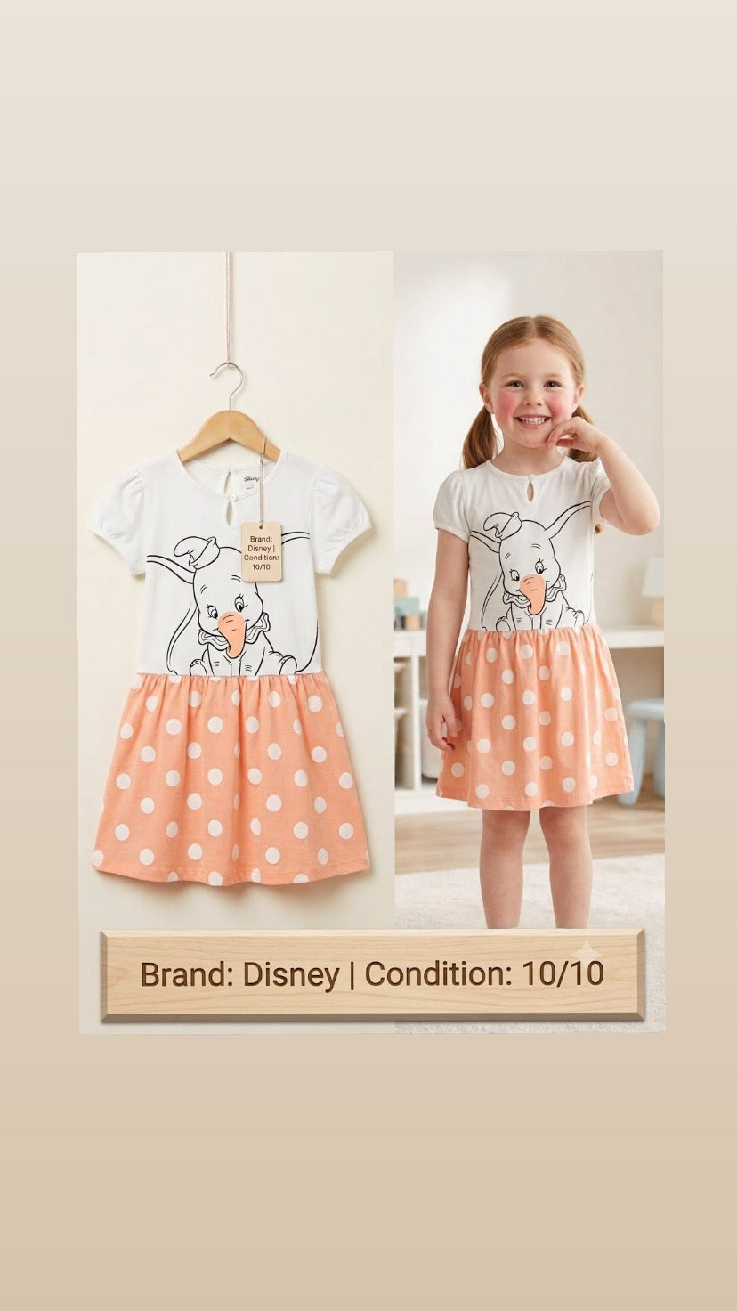 Disney Dumbo Girls Dress – White & Peach | Condition 10/10