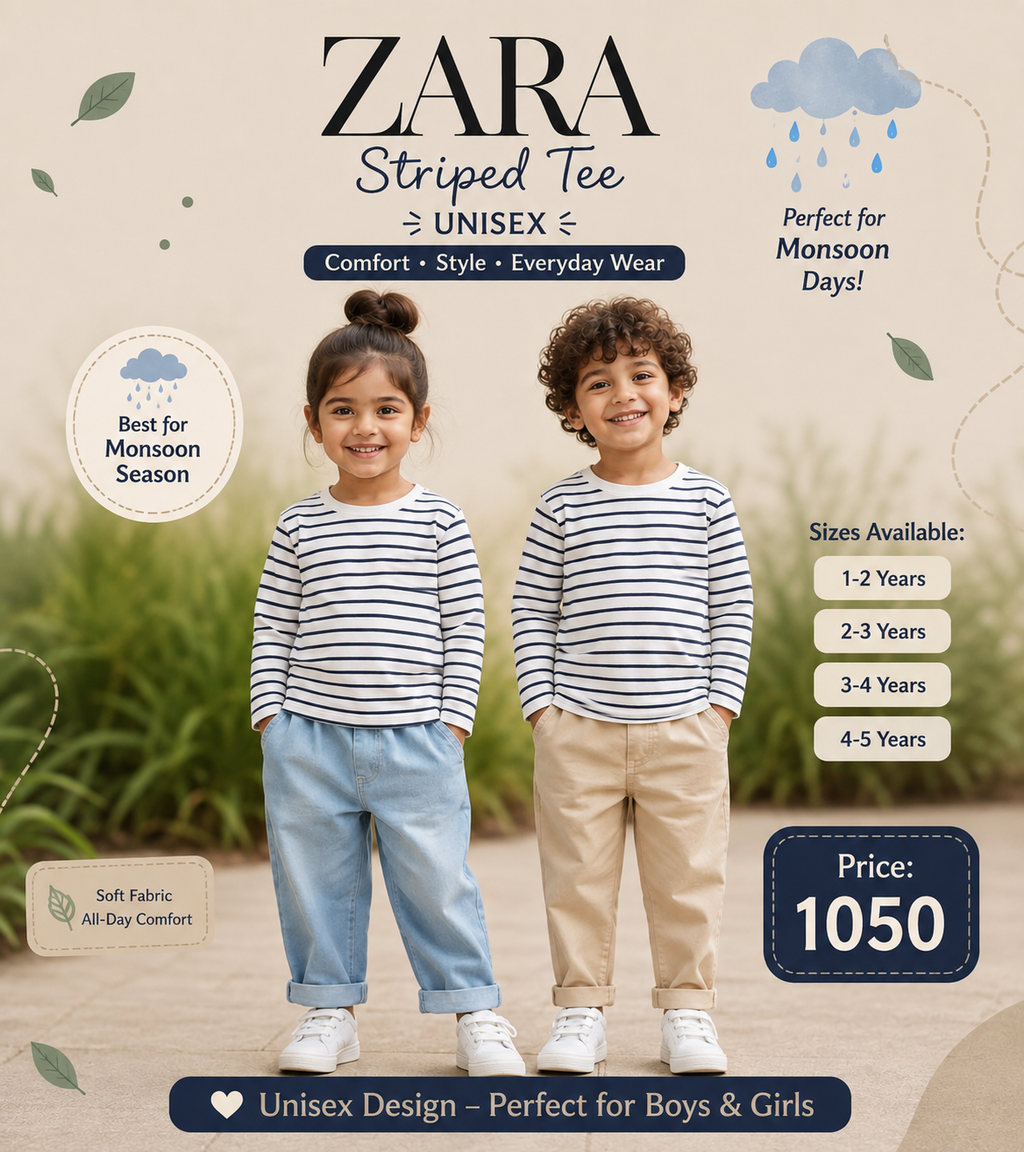 ZARA Kids Unisex Striped Full Sleeve Tee