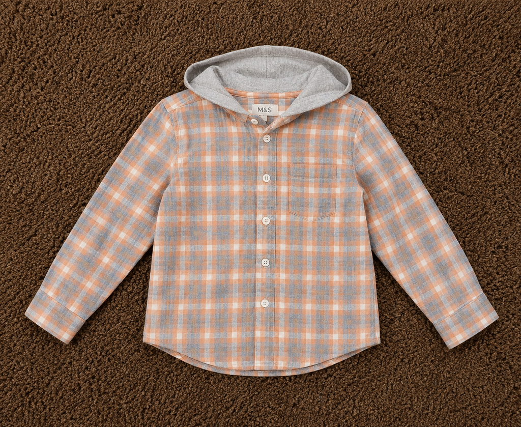 M&S Kids Unisex Hooded Check Shir