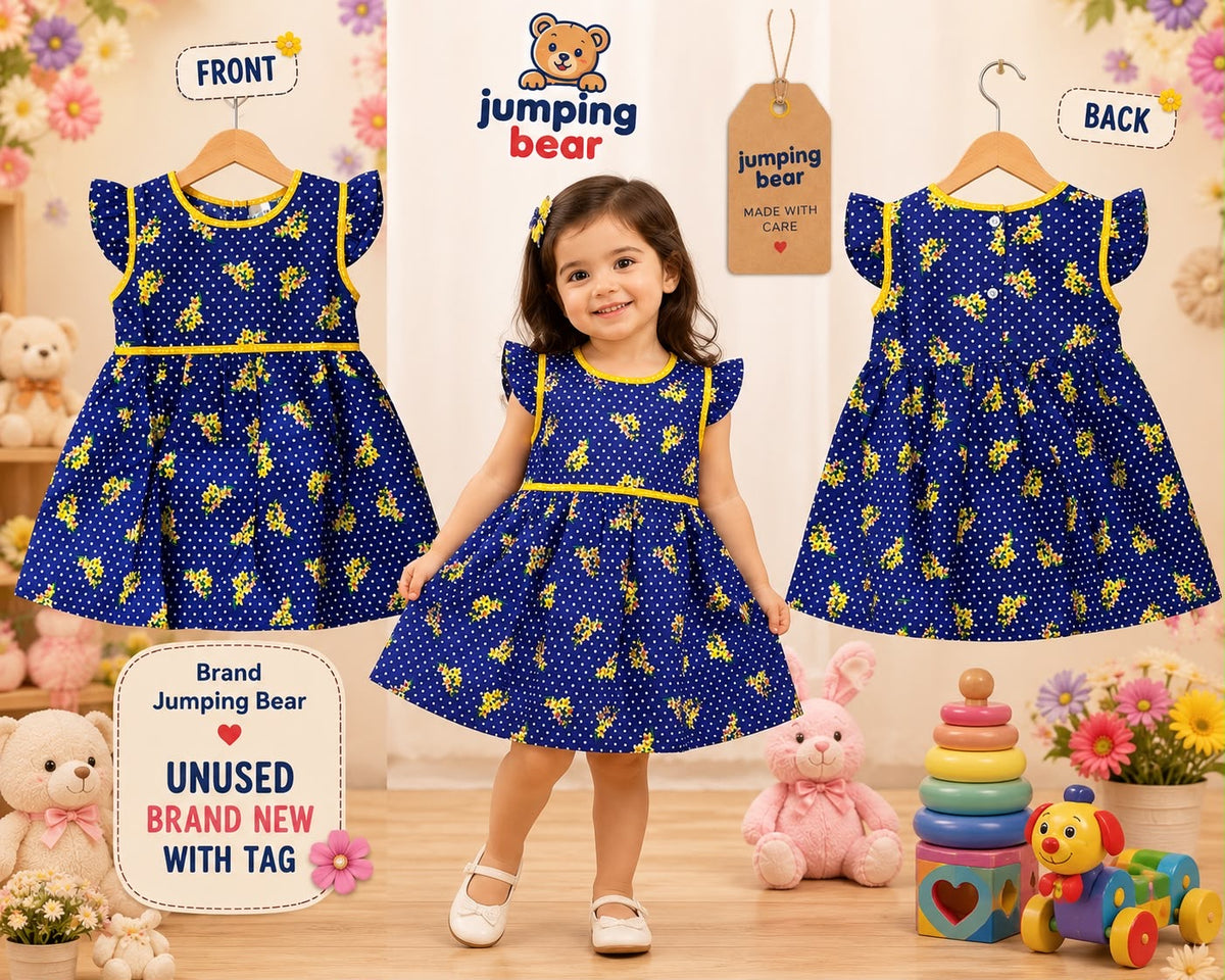 Jumping Bear Blue Polka Dot Girls Dress | Unused with Tag