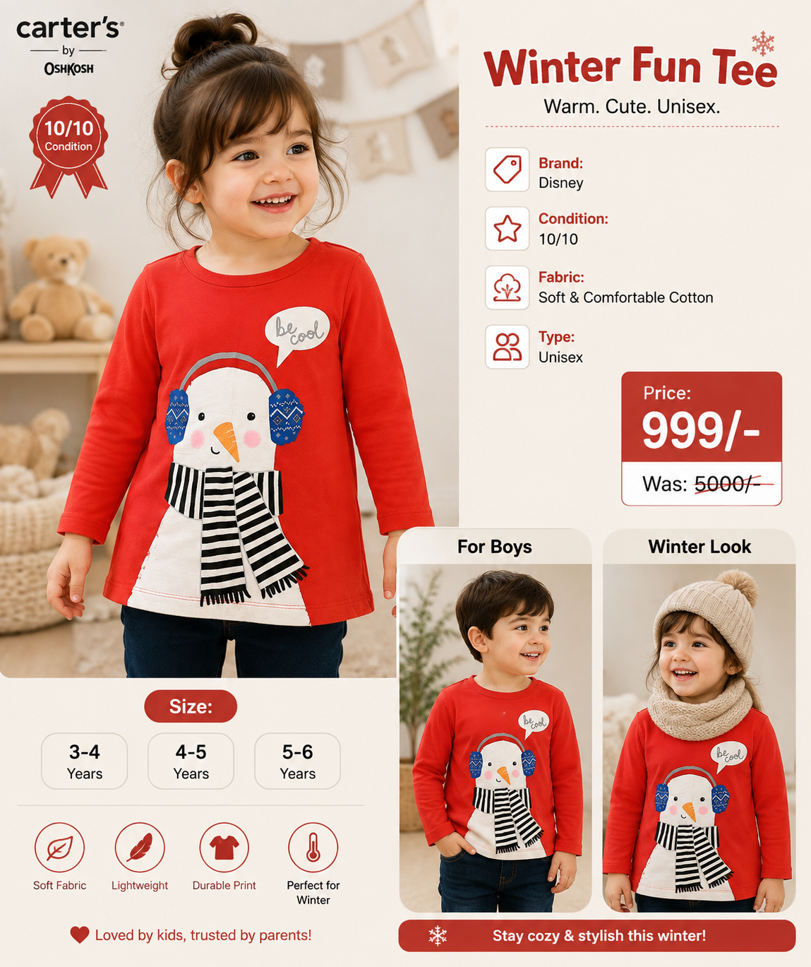 Disney Winter Fun Tee – Soft Cotton Unisex Full Sleeve T-Shirt